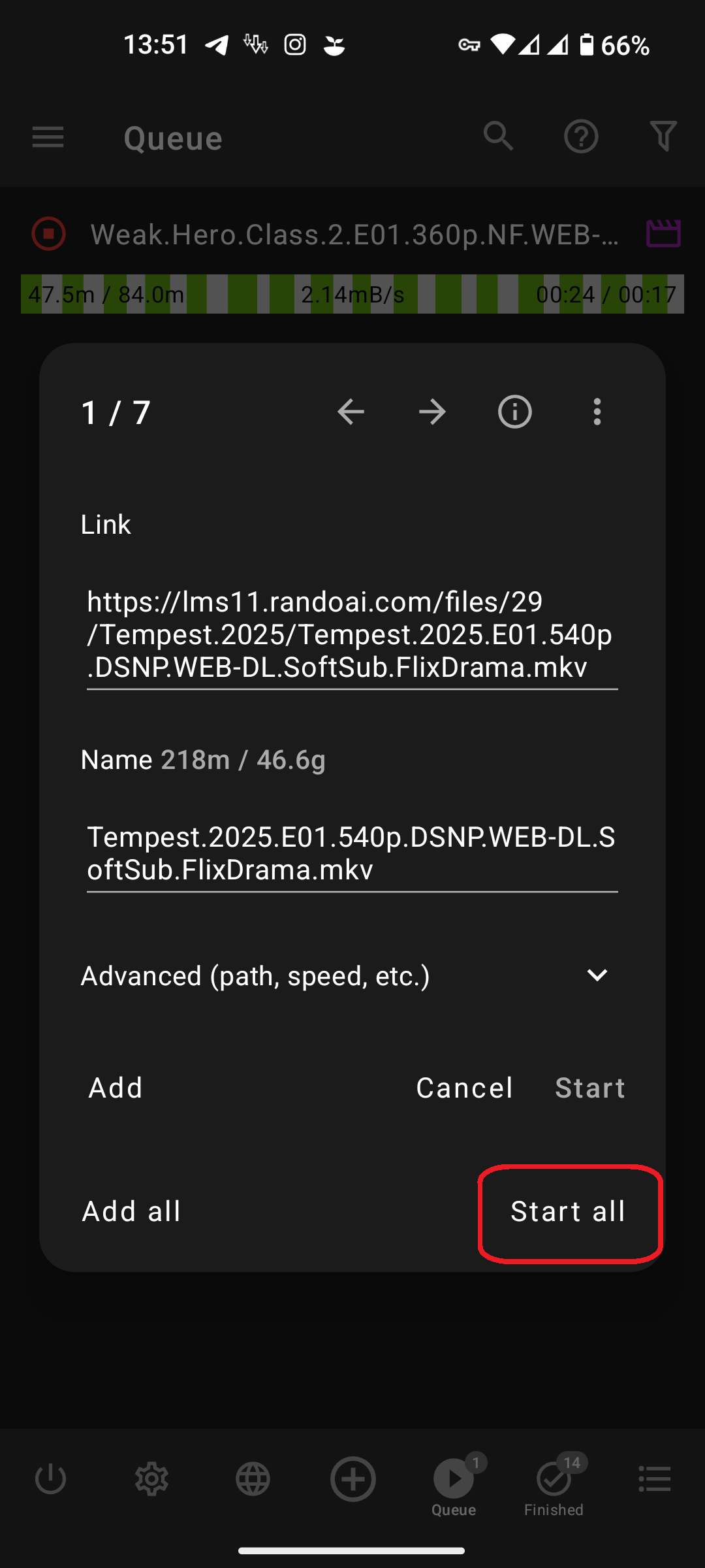 انتخاب همه و شروع دانلود در اندروید